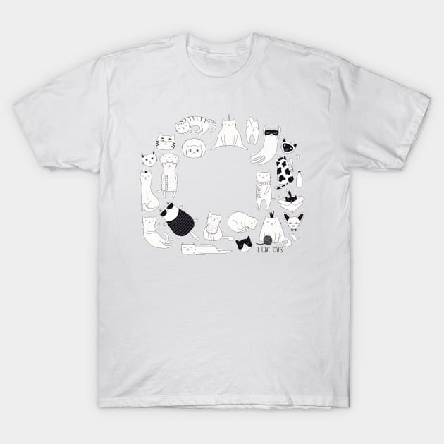 cute cat doodles circle #2 T-Shirt by Art Consulate